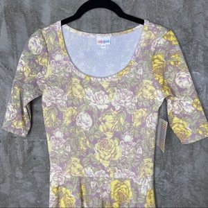 LuLaRoe | Yellow Purple Rose Pattern Nicole Dress